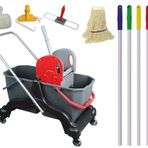 Safell Çift Kovalı Temizlik Arabası - Temizlik Seti Mop ve Aparatı - 6 Parça Paspas Arabası - 25 Litre - Siyah…