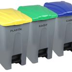Safell Pedallı Kağıt Plastik Cam Ayrıştırma Kovası - Ayrıştırma Konteyneri - Tekerlekli