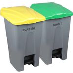 Safell Pedallı Kağıt Plastik Çöp Ayrıştırma Kovası 70 Lt - Tekerlekli - Ayrıştırma Konteyneri