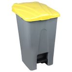 Safell Plastik Köşeli Pedallı Çöp Kovası 70 Lt - Tekerlekli - Pedallı Çöp Konteyneri - Gri Sarı