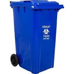 Safell Plastik Tıbbi Atık Çöp Konteyneri - Yüksek Isıya Dayanıklı - Orjinal Hammadde 240 Litre Mavi
