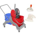 Safell Temizlik Arabası Çift Kovalı Temizlik Seti 20 lt + Mop + Mop Kıskacı - 3 Parça
