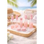 Safestore 10 Parça Özel Çantalı Seyahat Şişe Seti Tatil Seyahat Çantası Krem Şampuan Şişesi - Pembe
