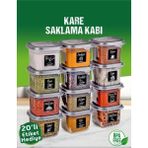 Safestore 12 Adet 24 Parça 0,55 Litre Kare Erzak Saklama Kabı Baharatlık 20 Etiket Hediyeli - Gri