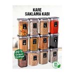 safestore 12 Adet 24 Parça 1,2 Litre Kare Erzak Bakliyat Saklama Kabı Seti Baharatlık 20 Adet Etiket Hediyeli