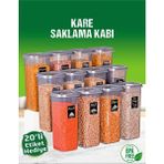 Safestore 12 Adet 24 Parça 1,7 Litre Jumbo Boy Kare Erzak Saklama Kabı Seti Baharatlık 20 Etiket Hediyeli - Gri