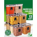 Safestore 12 Adet 24 Parça Dikdörtgen 2 Litre Erzak Bakliyat Saklama Kabı Çeyiz Seti 20 Etiket Hediyeli - Gri