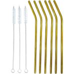 Safestore 9 Parça Metal Pipet Paslanmaz Çelik Meşrubat Pipeti Çubuk Pipet Temizleme Fırçası - Gold