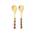safestore Bambu Ahşap Saplı Salata Kaşık ve Çatal Paslanmaz Çelik Servis Seti