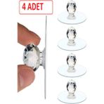 Safestore Şeffaf Kristal Başlıklı 4'lü Yapışkanlı Kulp Dolap Çekmece Kulp Tutacak Askı Renk: Şeffaf