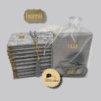 Safeteks 10 Adet Hediyelik Tül Keseli Isimli Kadife Yasin Cüzü ve Tesbih Seti (Mevlüt-Sünnet-Hac-Umre) - Gri