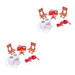 SAFIGLE 2 Takım çocuk oyuncak bebek evi açık masa ve sandalyeler mutfak eşyaları minyatür pişirme tezgahı mini süsleme mutfak dolabı modeli sahne mobilya ebeveyn-çocuk soba plastik