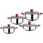 Safinox Pro 8 Parça Pembe Kulplu Çelik Tencere Güveç Seti - 24 cm