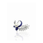 Safir Bezeli Baget Taşlı Yaprak İnci Gümüş Broş 3.5X2.3cm
