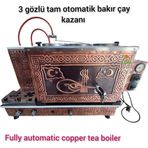 SAFİR ÇAY KAZANLARI 3 Gözlü Bakır Çay Ocağı Çiftli Bayrak Ve Osmanlı Tuğra Modelli Bakır Çay Kazanı Tüplü Çay Semaveri