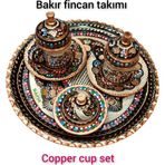 SAFİR ÇAY KAZANLARI Bakır Kahve Fincan Takımı Bakır Kahvelik 2 Kişilik Bakır Kahve Fincan Takımı Siyah Hicivli Model