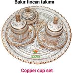 SAFİR ÇAY KAZANLARI Beyaz Bakır Kahve Fincan Takımı Bakır Kahvelik 2 Kişilik Bakır Kahve Fincan Takımı Beyaz Hicivli