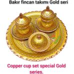 SAFİR ÇAY KAZANLARI Gold Bakır Kahve Fincan Takımı Bakır Kahvelik 2 Kişilik Bakır Kahve Fincan Takımı Gold Hicivli Model