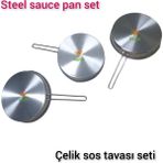 Safir Çay Kazanları Safir Çelik Sos Tavası 3 Adet Çelik Sosluk 20 cm Ebatlı Büyük Boy 430 Kalite Çelik Sos Tavası
