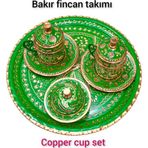 Safir Çay Kazanları Yeşil Bakır Kahve Fincan Takımı, 2 Kişilik Şık Ve Doğal Kahve Seti