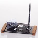 Safir Kristal Masa İsimliği Hediye Ahşap Ofis Masa İsimlik Gümüş