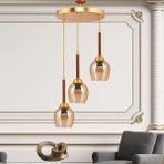 Safir Light Bal Camlı Tepsili 3'lü Gold Avize