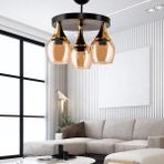 Safir Light Embudo Bal Camlı 3'lü Siyah Plafonyer Avize