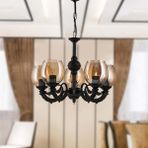 Safir Light Riga Zamak Bal Camlı 5'li Siyah Avize