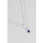 Safir Mavisi 18 Ayar Beyaz Altın Kaplama 45 Cm Gümüş Kolye