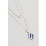 Safir Renkli Taşlı 18 Ayar Beyaz Altın Kaplama 43 Cm Gümüş Kolye