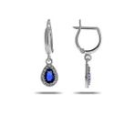 Safir Taşlı Damla Mini Rodyumlu Gümüş Küpe 5518