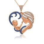 Safir Taşlı Kalpli Anne Bebek Rose Gümüş Kolye