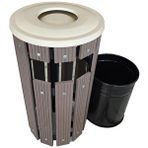 Safirkom Kompozit (Ahşap+Plastik) Yuvarlak Çöp Kovası Pencereli Sç 12 Khp Kahverengi (24 Lt.)