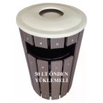 Safirkom Kompozit (Ahşap+Plastik) Yuvarlak Çöp Kovası Pencereli Sç 15 Khp Kahverengi (50 Lt.)