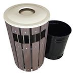 Safirkom Kompozit (Ahşap+Plastik) Yuvarlak Çöp Kovası Pencereli Sç 15 Khp Kahverengi (50 Lt.)