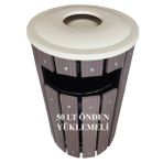 Safirkom Kompozit (Ahşap+Plastik) Yuvarlak Çöp Kovası Pencereli Sç 15 P Kahverengi (50 Lt.)