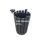 Safirkom Kompozit (ahşap+plastik) Yuvarlak Çöp Kovası Sç12 G Antrasit (65 Lt.)