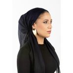 safura Ayarlanabilir Bone Eşarp - Lacivert Degrade, Ense Kısmı Lastik, Kaydırmaz Kadife Şerit