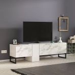 Saga T0016 Kapaklı, Metal Ayaklı, Modern Tv Sehpası Beyaz/Beyaz Mermer