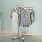 Sağlam metal ayaklı askılık, tekerlekli ve çift çubuklu elbise askısı, perakende satış ekranı, altın/beyaz, modern butik elbise askısı, zeminde duran sunum rafı, 60 x 155 x