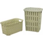 Sağlam Plastik Bambu Kirli Çamaşır Sepeti Çamaşır Sepeti 2'li Set - Bej