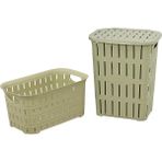 Sağlam Plastik Bambu Kirli Çamaşır Sepeti Çamaşır Sepeti 2'li Set - Bej