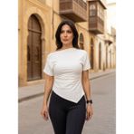 Sagre&Sisters Tek Omuz Kırmızı Beli Büzgülü Bluz - Ekru