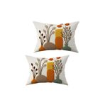 Şah Dekor Punch Nakış Desen Dijital Baskılı Sarı Turuncu kahve Sonbahar Temalı 2li 30x50cm Kırlent Kılıfı