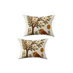 Şah Dekor Punch Nakış Desenli Dijital Baskılı kahve yeşil Sonbahar Temalı 2li 30x50cm Kırlent Kılıfı