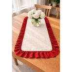 ŞAH TEXTILE DESIGN kırmızı fırfır detaylı yıkanmış premıum keten runner 40x110