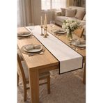 ŞAH TEXTILE DESIGN Siyah biye detay organik yıkanmış premium keten runner 40x110