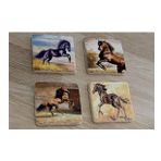Şaha Kalkmış Atlar Doğal Taş Bardak Altlığı 4'lü set - Natural Stone Coasters