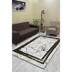 Sahaneev Luxaccessories Modern Desenli Bej,Gold,Siyah Renkte Halı Örtüsü (Lastikli) 200 X 300 DM-15