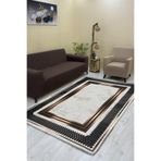 Sahaneev Luxaccessories Modern Desenli Kahverengi,Bej,Siyah Renkte Halı Örtüsü (Lastikli) 200 X 300 DM-12